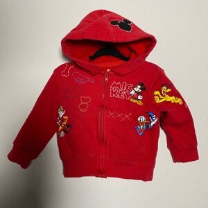Disney‎ Parks Mickey Mouse Friends Red Full Zip Hoodie Toddler Size 2T Kidcore
